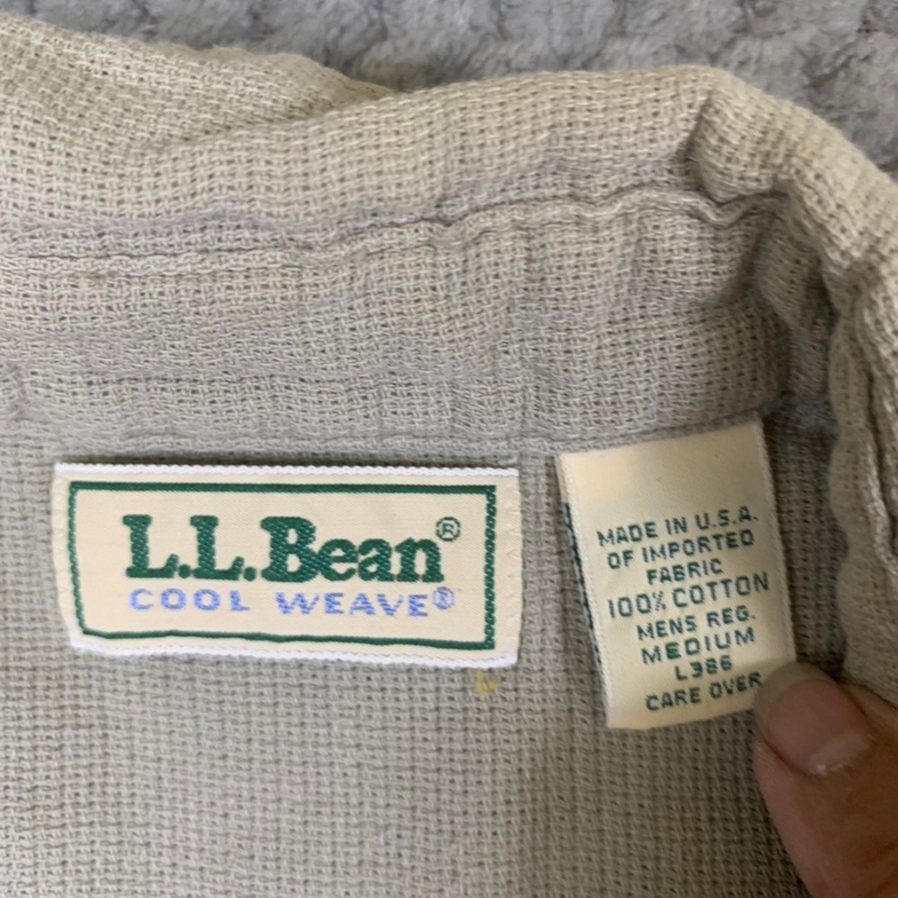 LL Bean Cool Weave Mens Medium Khaki Cotton Long Sleeve Button Down Shirt - Picture 3 of 9